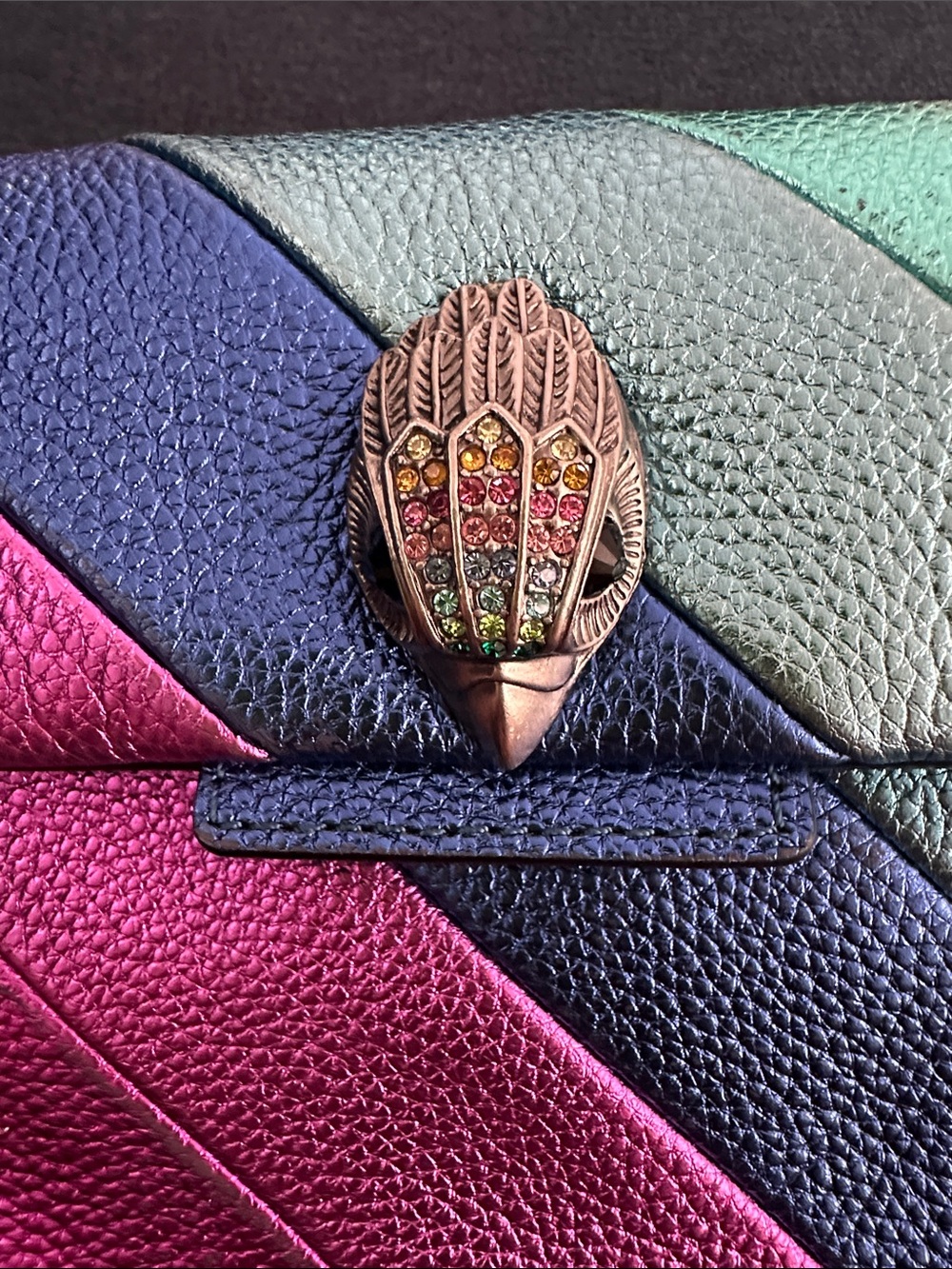KURT GEIGER LONDON Mini Kensington Leather Crossbody - Rainbow Chevron - Picture 2 of 12